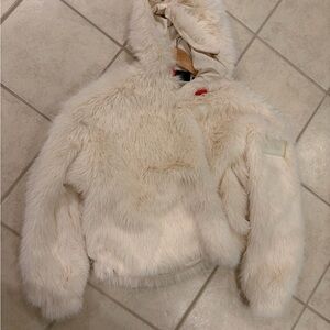 New with tags attached. Cream Faux Fur Hooded Jacket